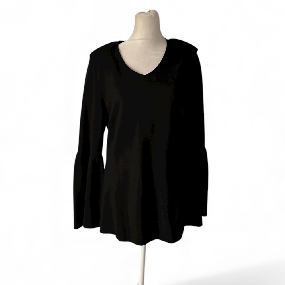 CAbi Black V-Neck Blouse size M bell sleeves